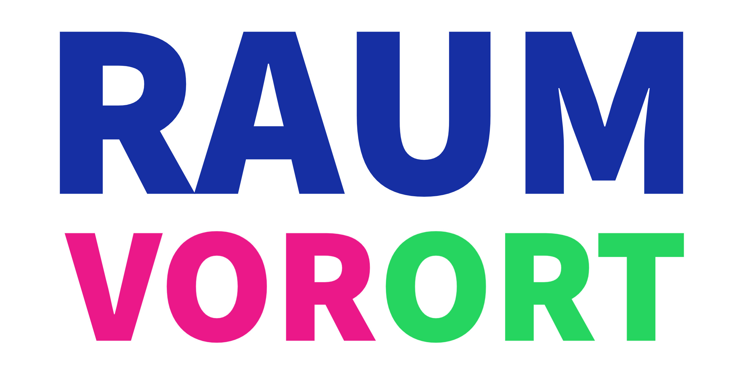 Logo mit der Aufschrift ‚Raum vor Ort‘ in blauer, pinker und grüner Schrift.