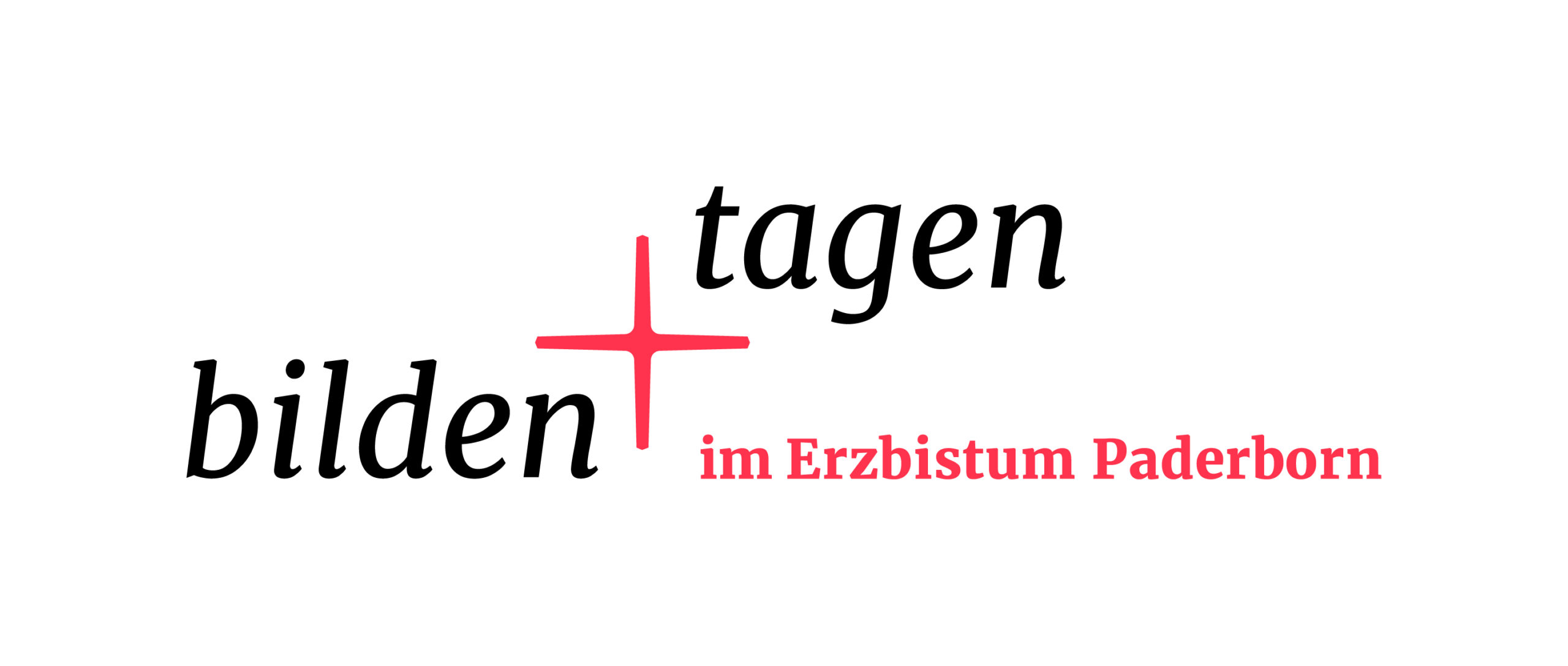 bilden und tagen, Logo in schwarzer Schrift, das und in rot als Kreuz